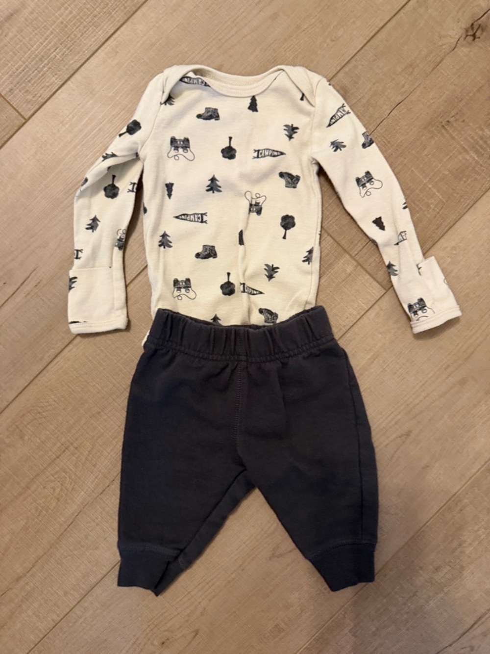 Carter's Cream and Navy Camping Print Long-Sleeve Onesie